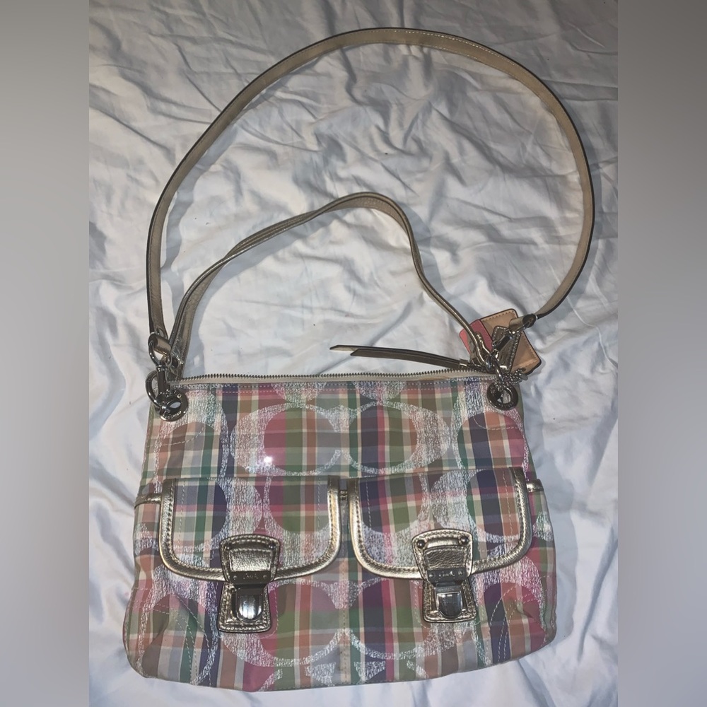 EUC Pastel Plaid Coach with Removable Strap